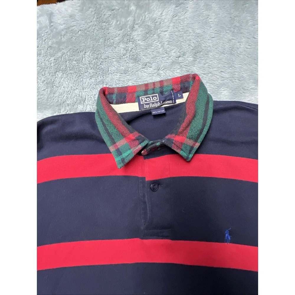 Vintage Polo Ralph Lauren Shirt Men's L Flannel Collar Colorblock Pretty Sm Pony